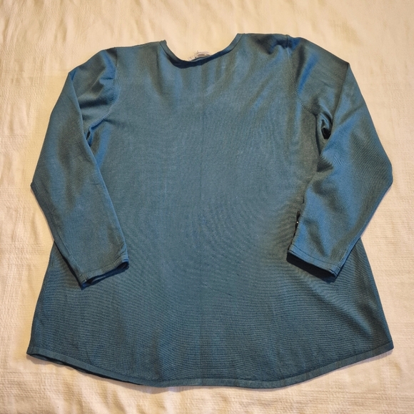 Chico's size 3 or XL dark Teal fine knit long sleeve sweater V neck VGUC - Picture 4 of 9